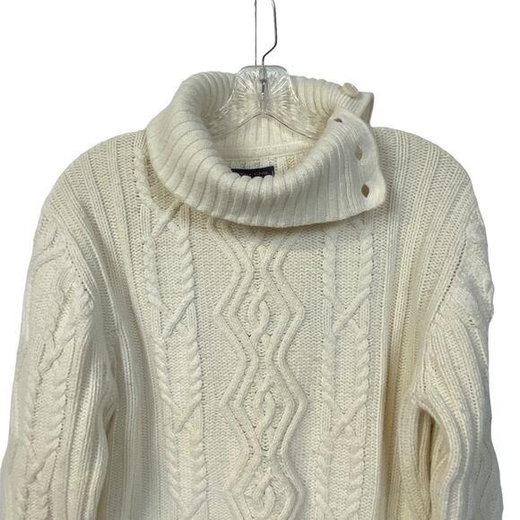 Woman's TOMMY HILFIGER Cable Knit Turtleneck Sweater XXL Cream Button Neck Cozy - Picture 8 of 12